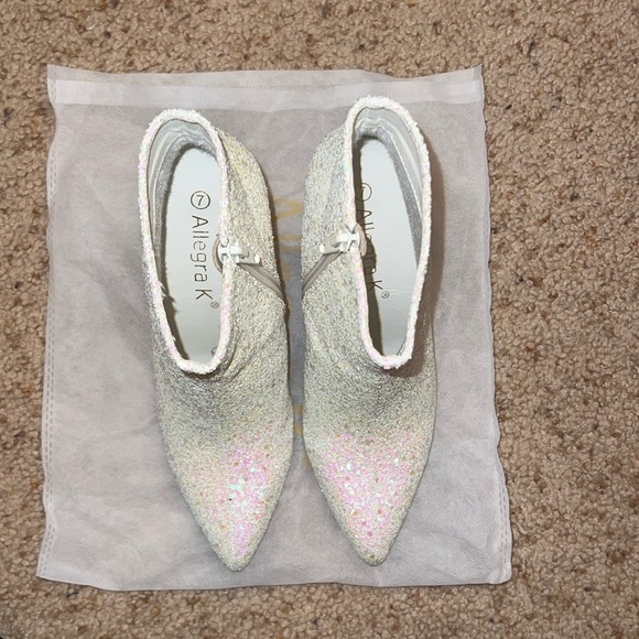 Allegra K White Glitter Ankle Boots - Picture 6 of 6